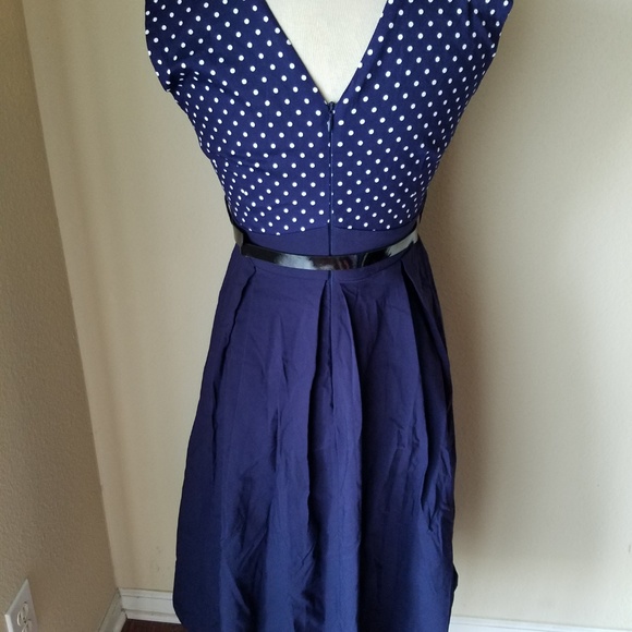 Sapphyra Navy Blue Polka Dot Retro Flare Dress - Picture 6 of 8